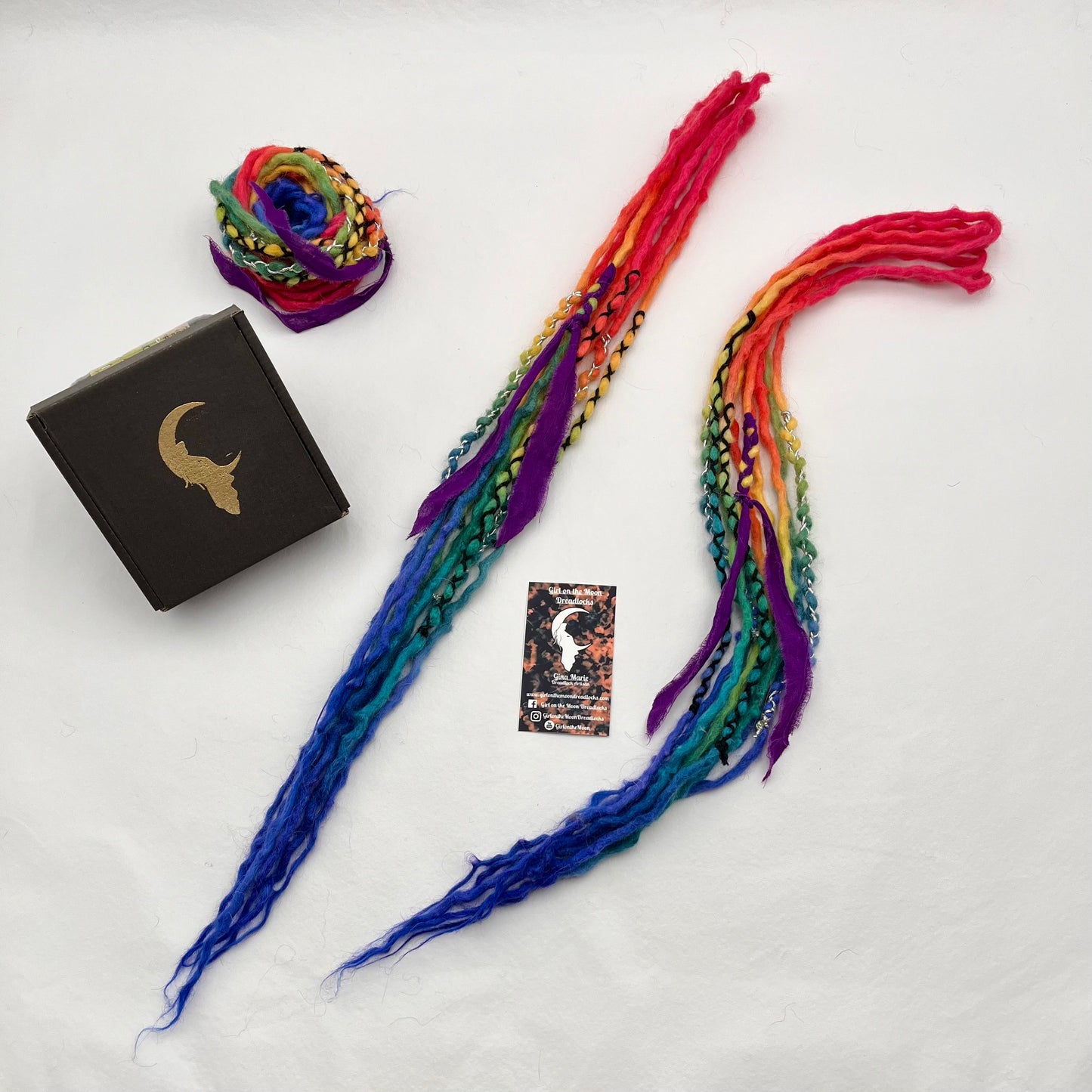 Mini Accent - Vibrant Rainbow (with Blue Ends) - Girl On The Moon Dreadlocks