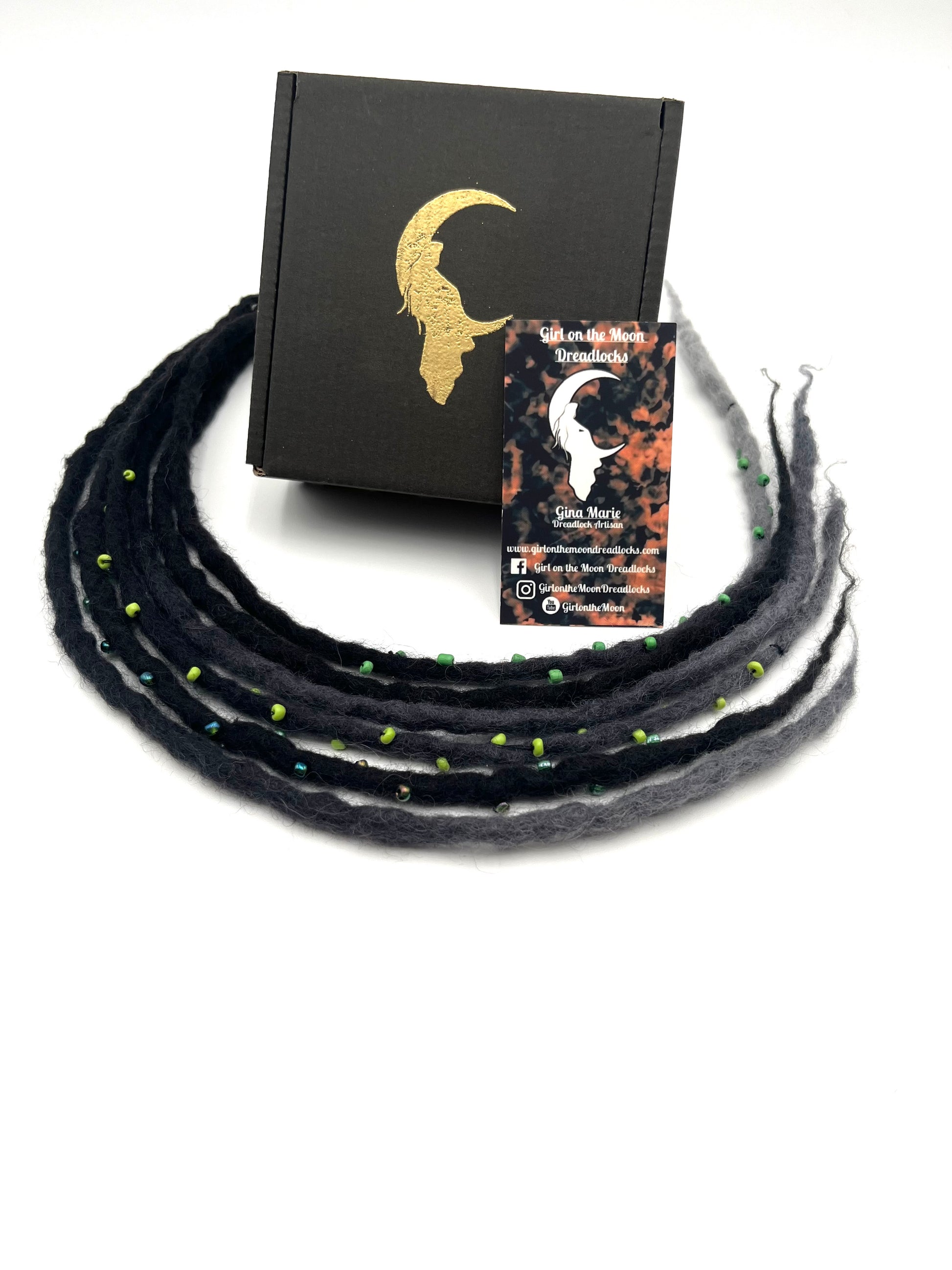 Bubble Locs ~ Black to Green - Girl On The Moon Dreadlocks