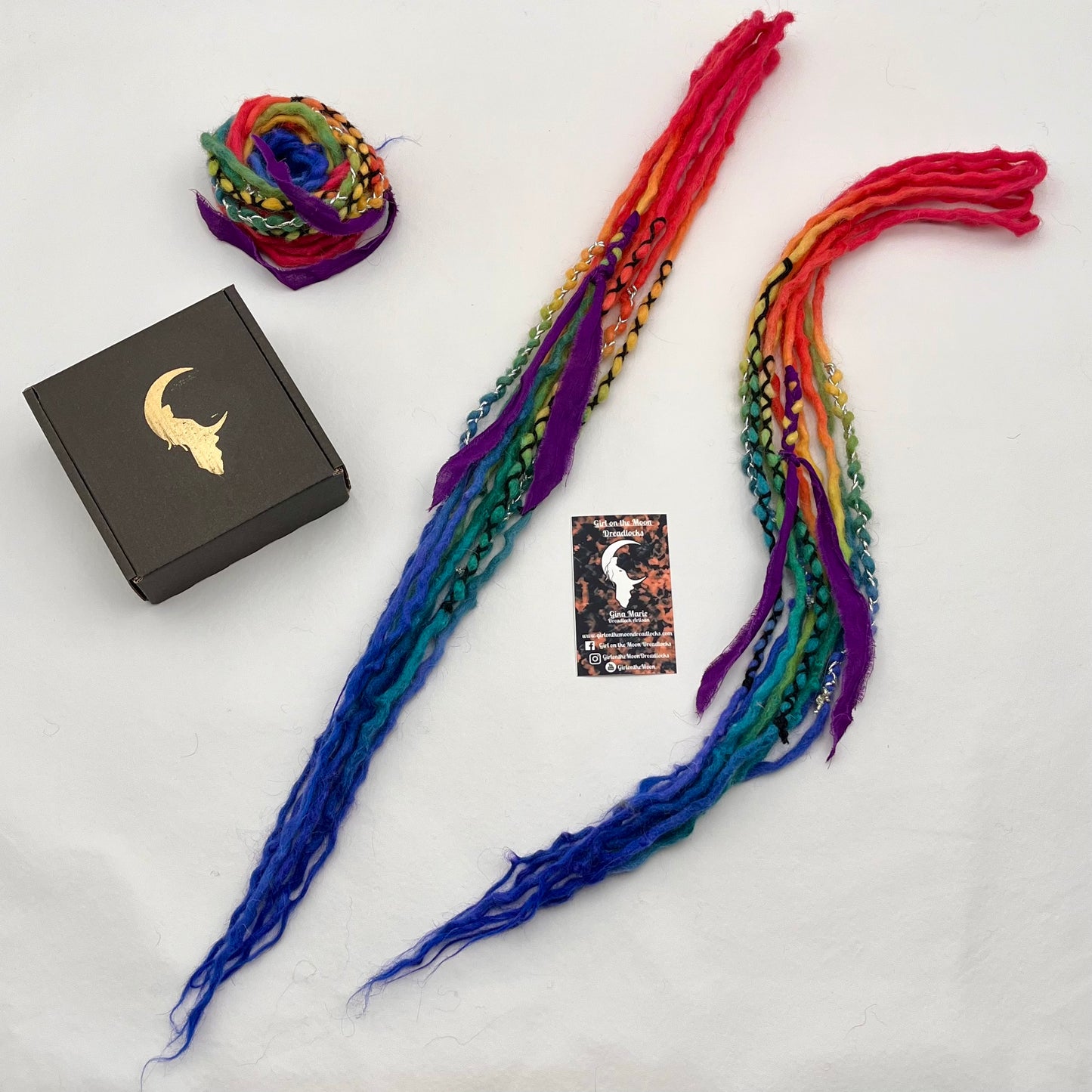 Mini Accent - Vibrant Rainbow (with Blue Ends) - Girl On The Moon Dreadlocks