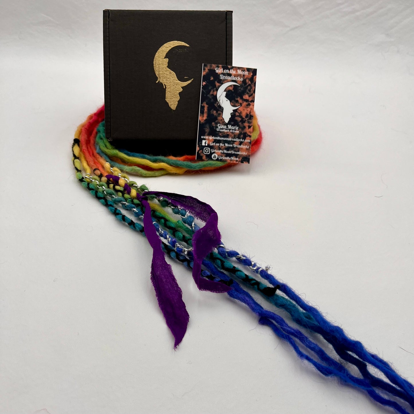 Mini Accent - Vibrant Rainbow (with Blue Ends) - Girl On The Moon Dreadlocks