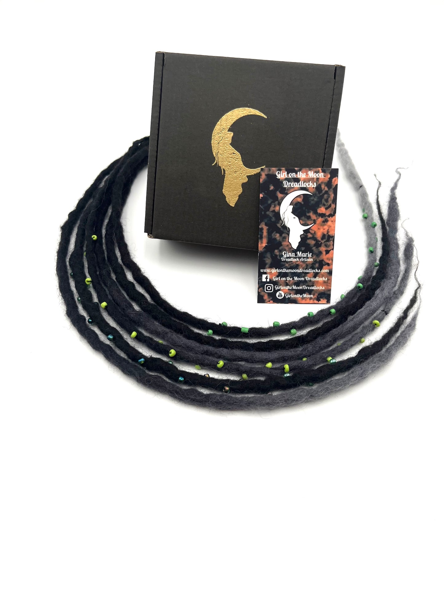 Bubble Locs ~ Black to Green - Girl On The Moon Dreadlocks