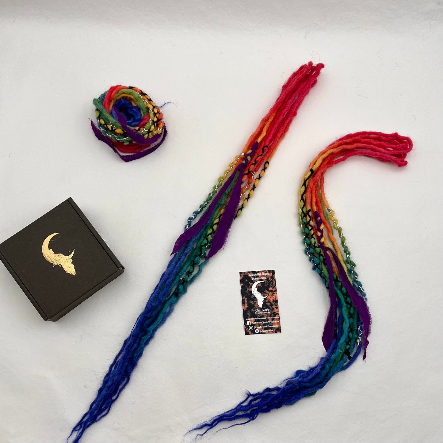 Mini Accent - Vibrant Rainbow (with Blue Ends) - Girl On The Moon Dreadlocks