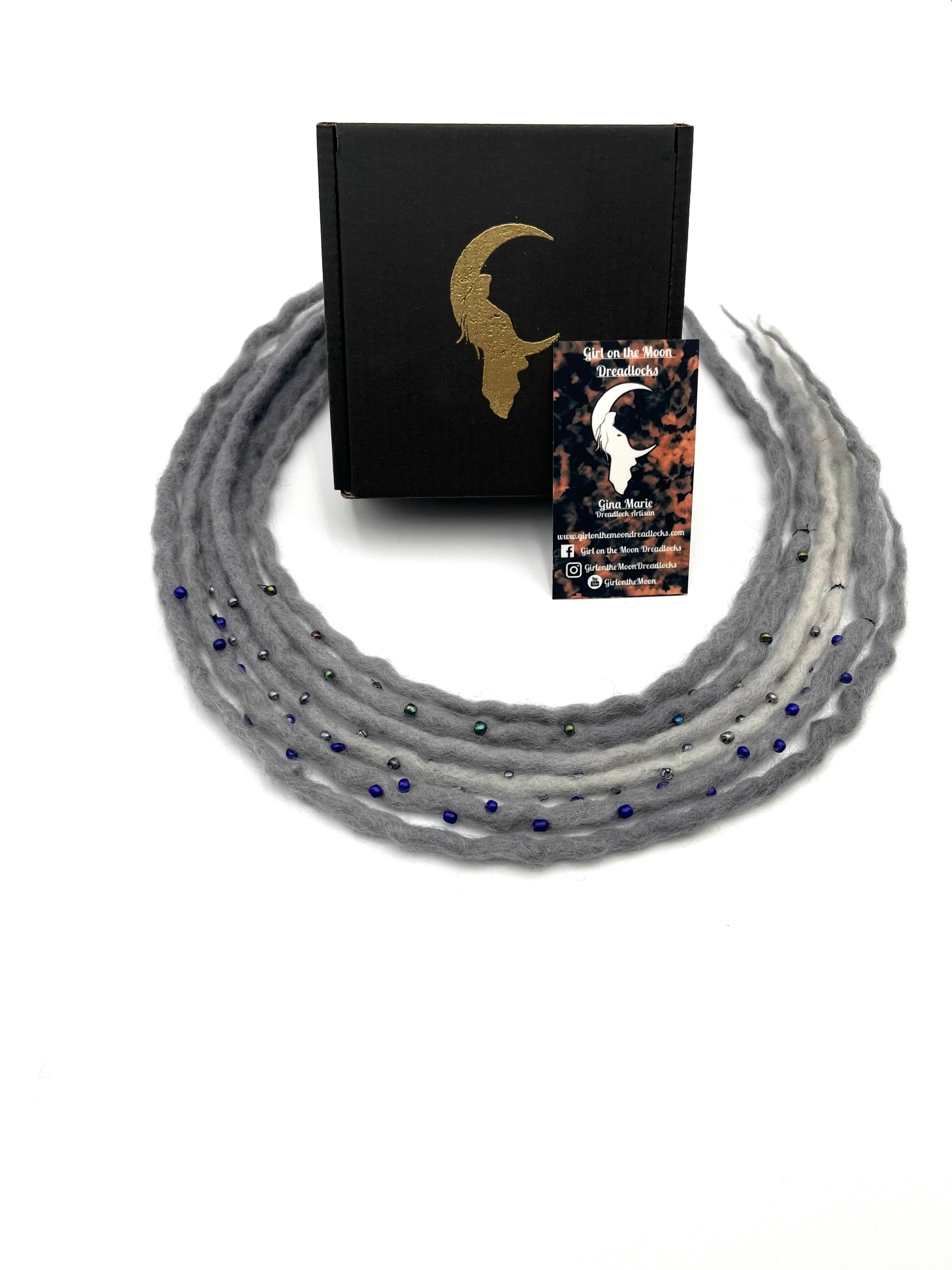 Bubble Locs ~ Gray to Blue - Girl On The Moon Dreadlocks