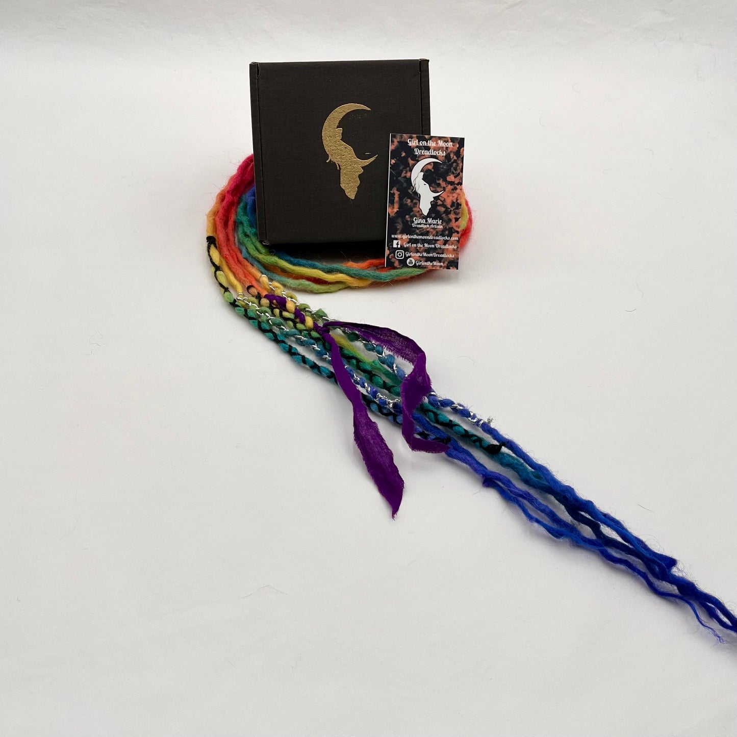 Mini Accent - Vibrant Rainbow (with Blue Ends) - Girl On The Moon Dreadlocks