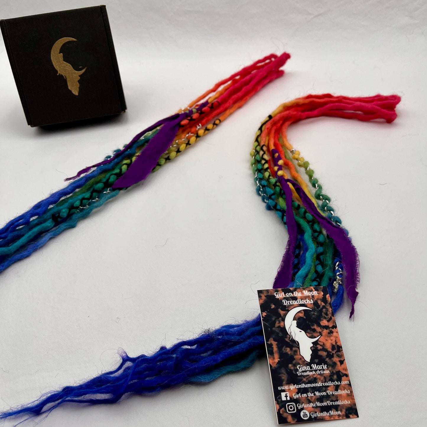 Mini Accent - Vibrant Rainbow (with Blue Ends) - Girl On The Moon Dreadlocks