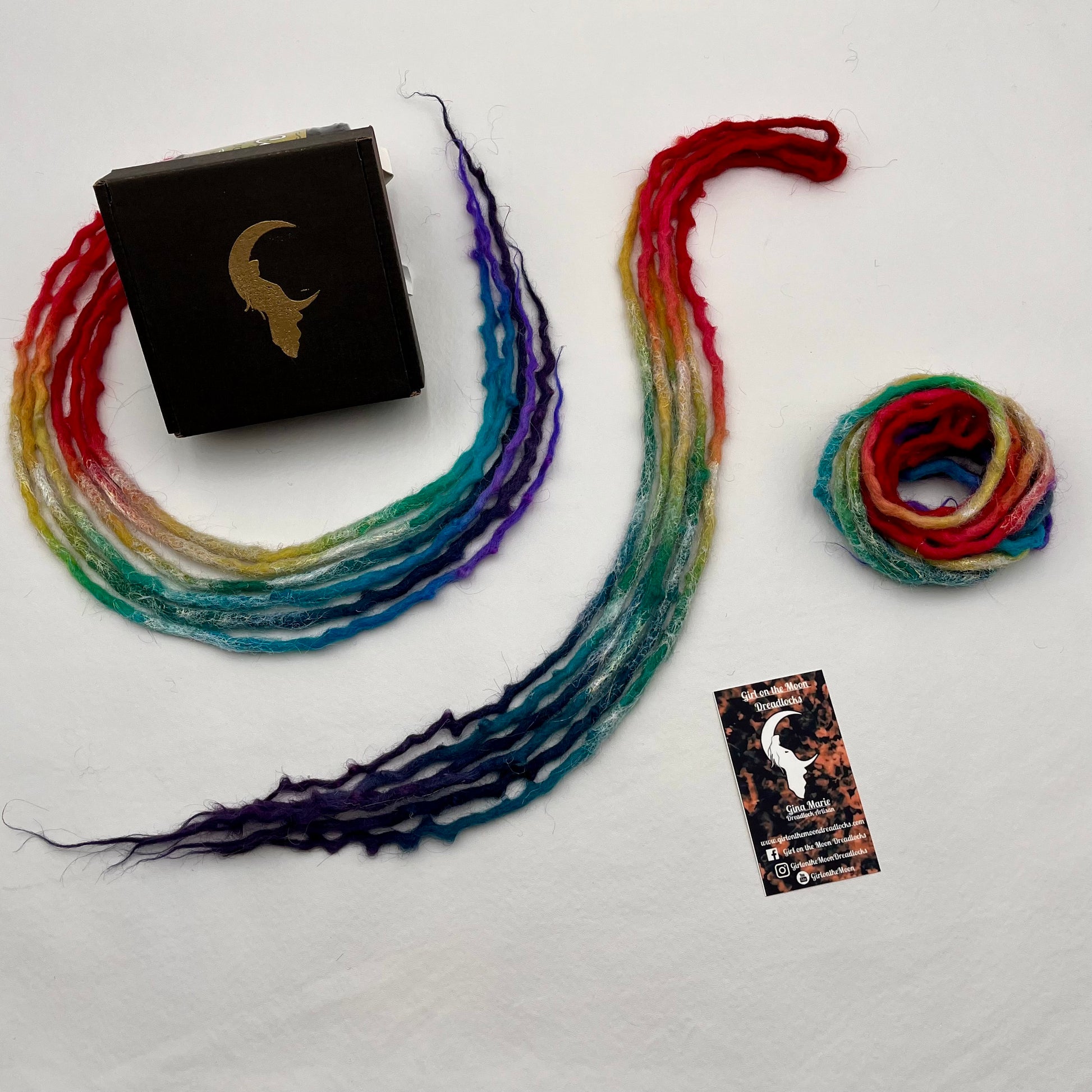 Sparkle Locs - Vibrant Rainbow (with Purple Ends) - Girl On The Moon Dreadlocks