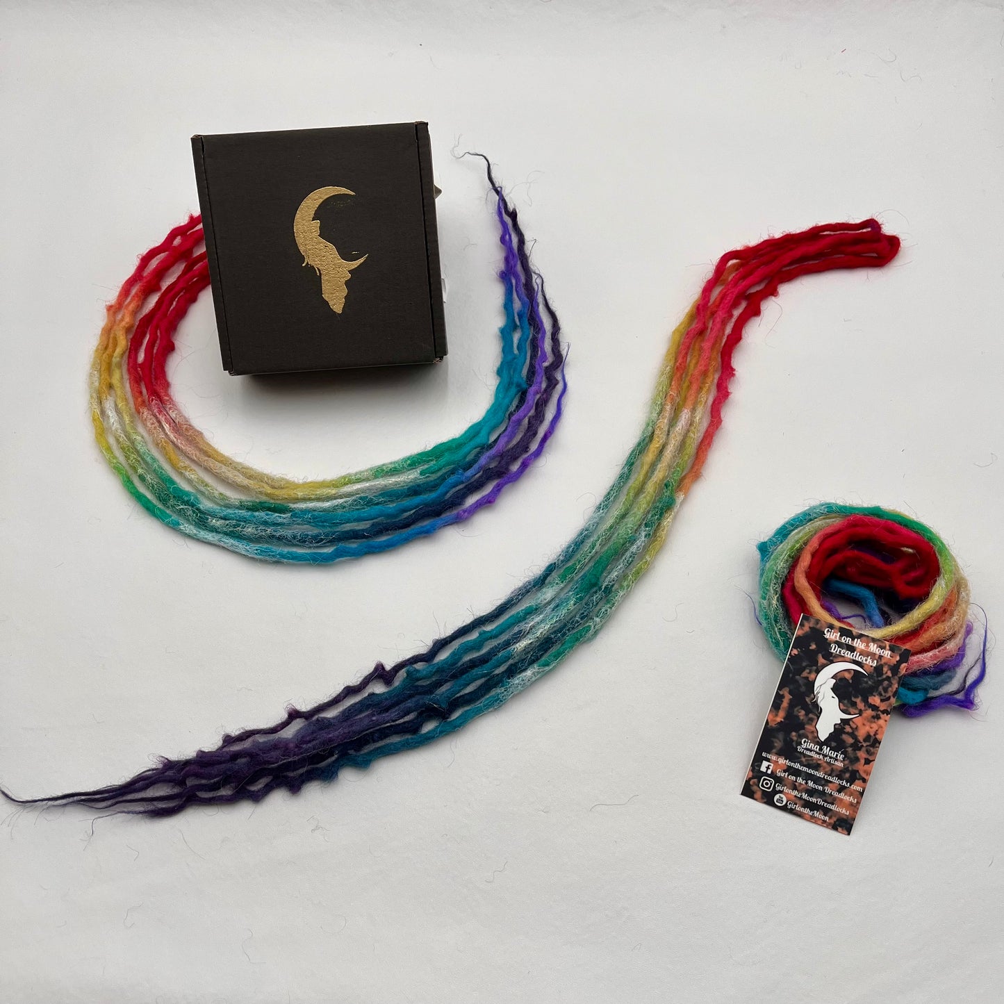 Sparkle Locs - Vibrant Rainbow (with Purple Ends) - Girl On The Moon Dreadlocks