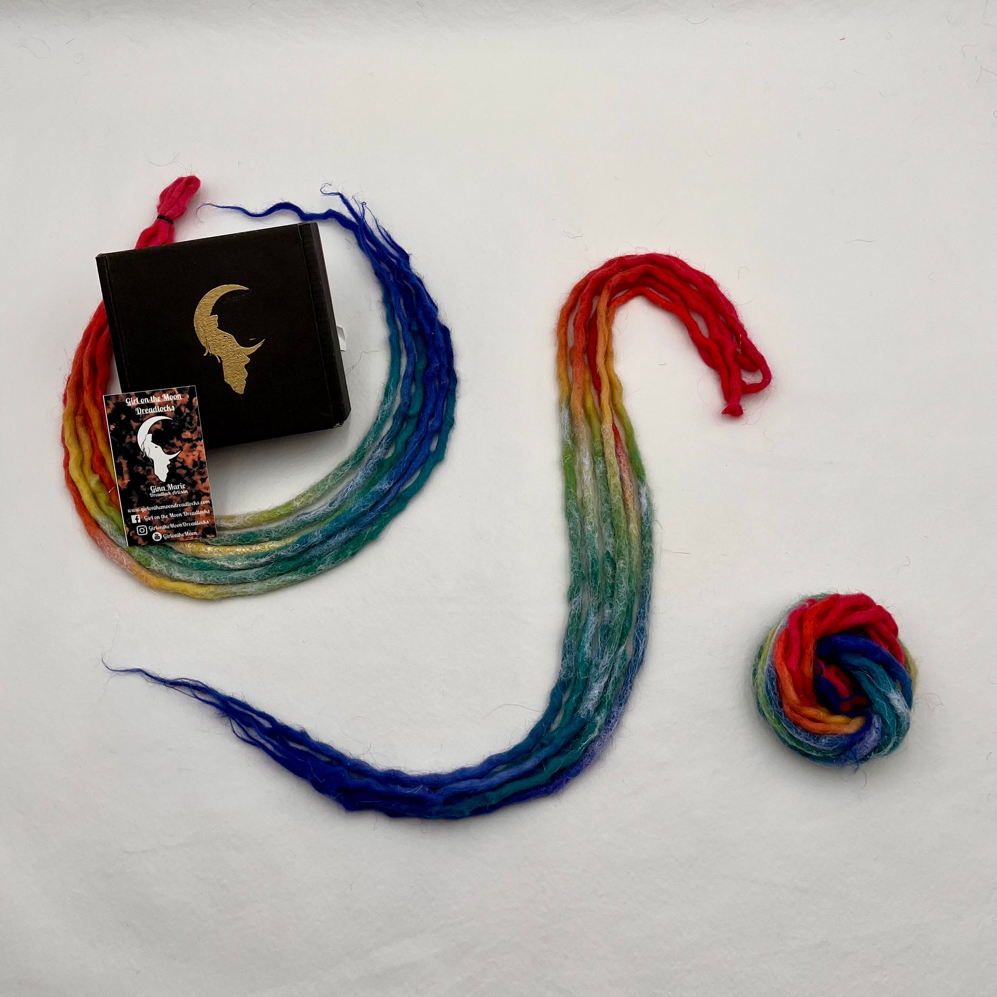 Sparkle Locs - Vibrant Rainbow (with Blue Ends) - Girl On The Moon Dreadlocks