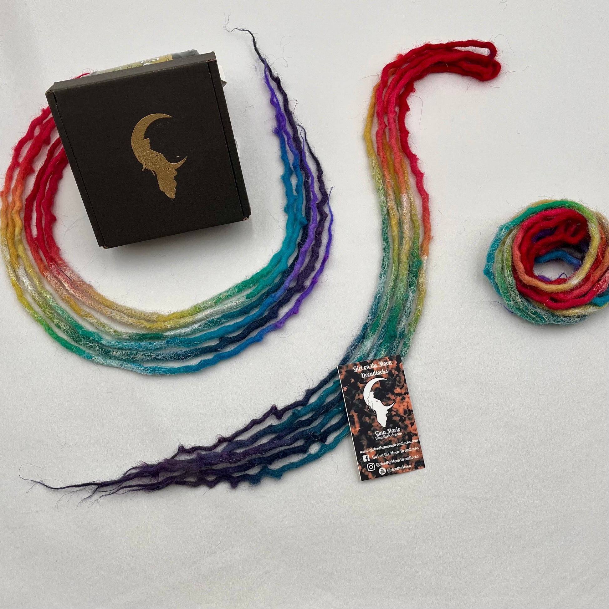 Sparkle Locs - Vibrant Rainbow (with Purple Ends) - Girl On The Moon Dreadlocks