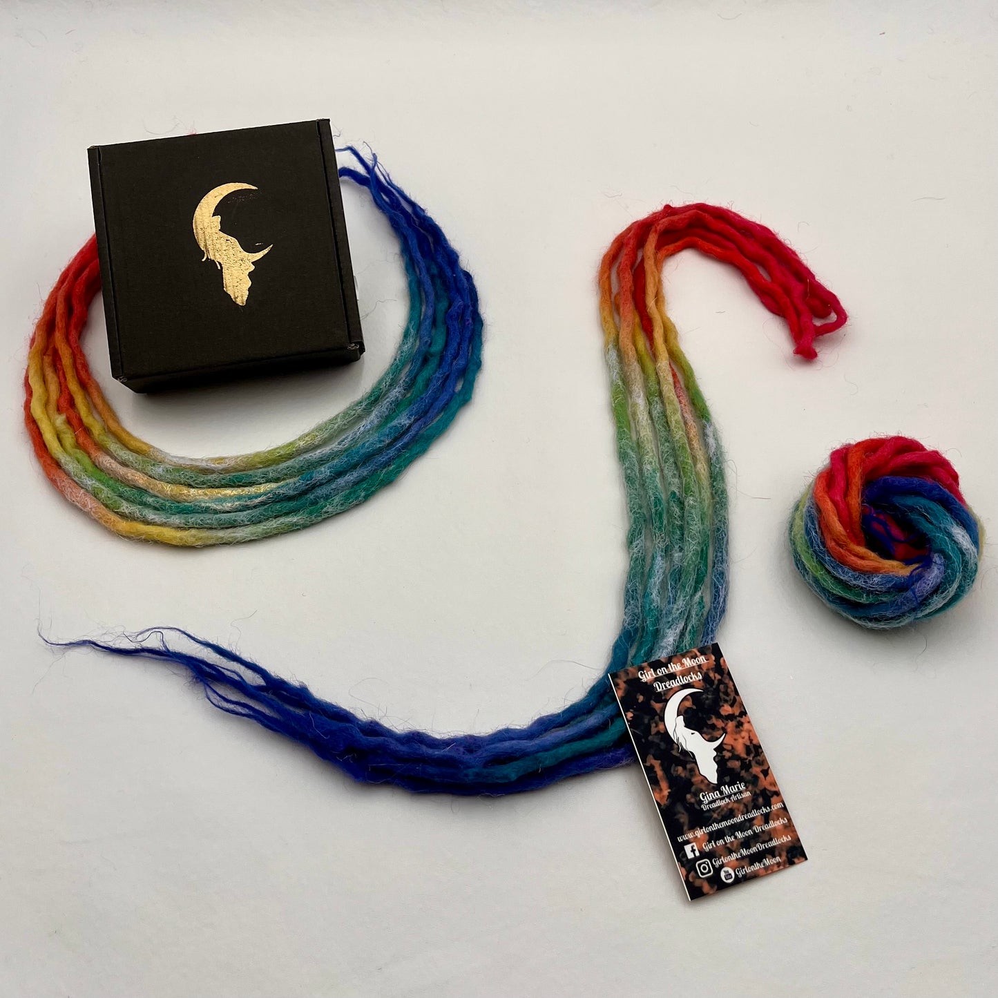 Sparkle Locs - Vibrant Rainbow (with Blue Ends) - Girl On The Moon Dreadlocks