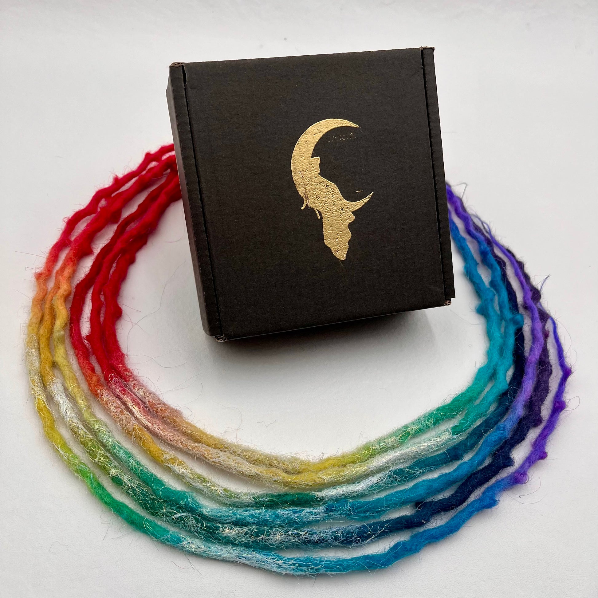 Sparkle Locs - Vibrant Rainbow (with Purple Ends) - Girl On The Moon Dreadlocks