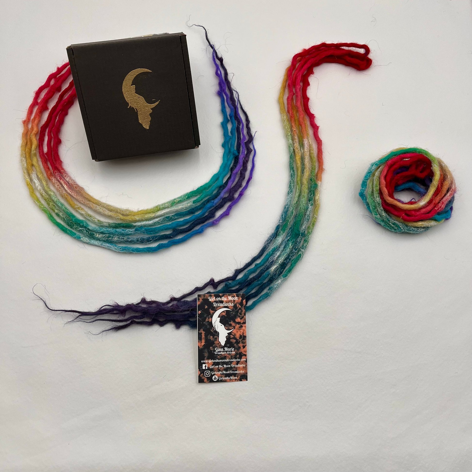 Sparkle Locs - Vibrant Rainbow (with Purple Ends) - Girl On The Moon Dreadlocks