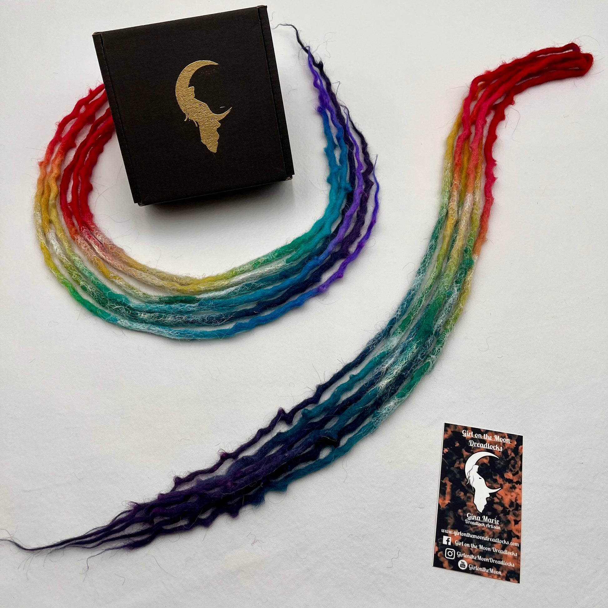 Sparkle Locs - Vibrant Rainbow (with Purple Ends) - Girl On The Moon Dreadlocks