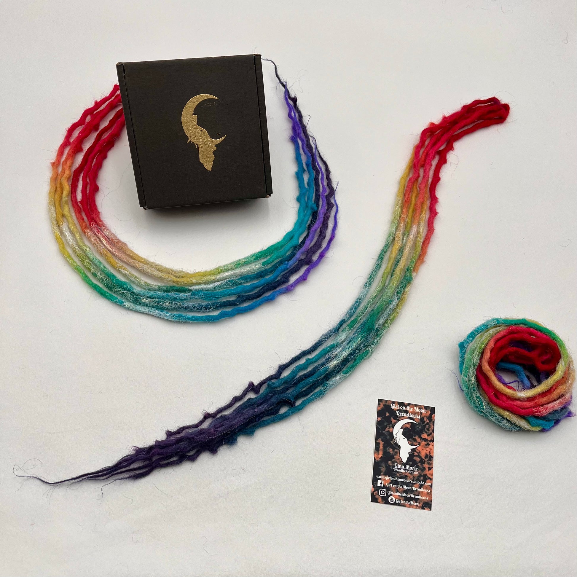 Sparkle Locs - Vibrant Rainbow (with Purple Ends) - Girl On The Moon Dreadlocks