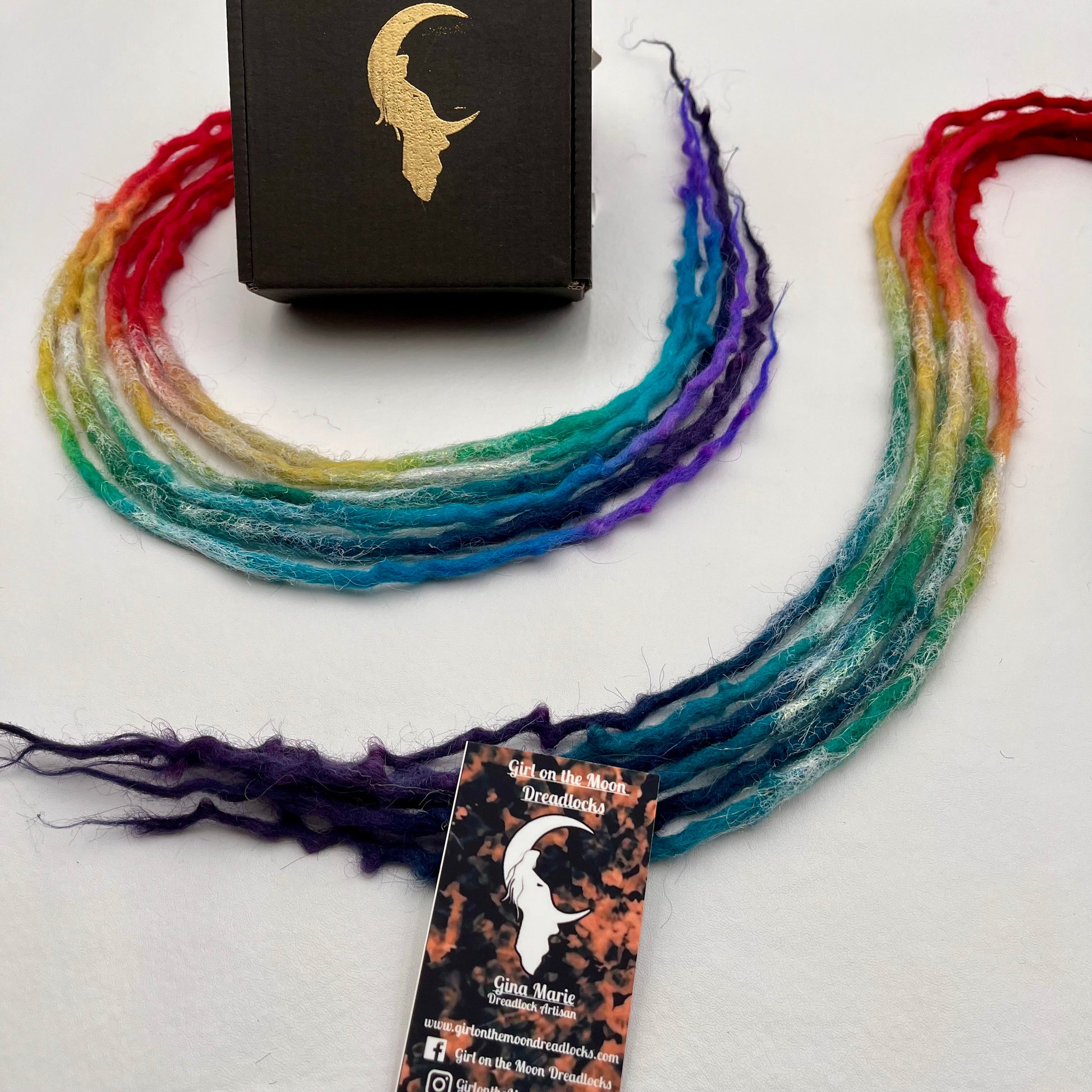 Sparkle Locs - Vibrant Rainbow (with Purple Ends) - Girl On The Moon Dreadlocks