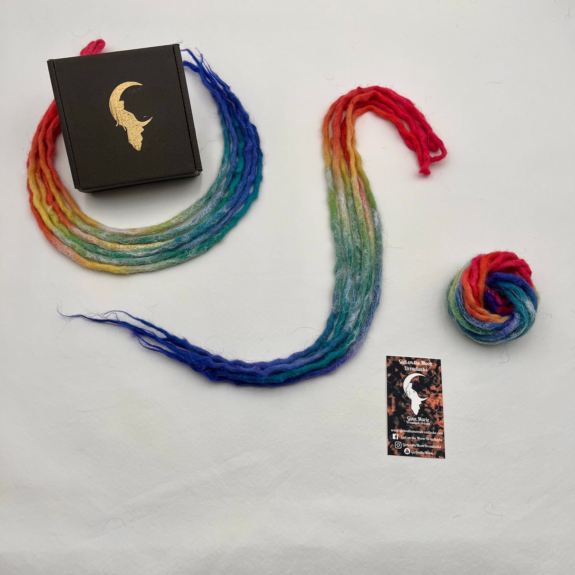 Sparkle Locs - Vibrant Rainbow (with Blue Ends) - Girl On The Moon Dreadlocks