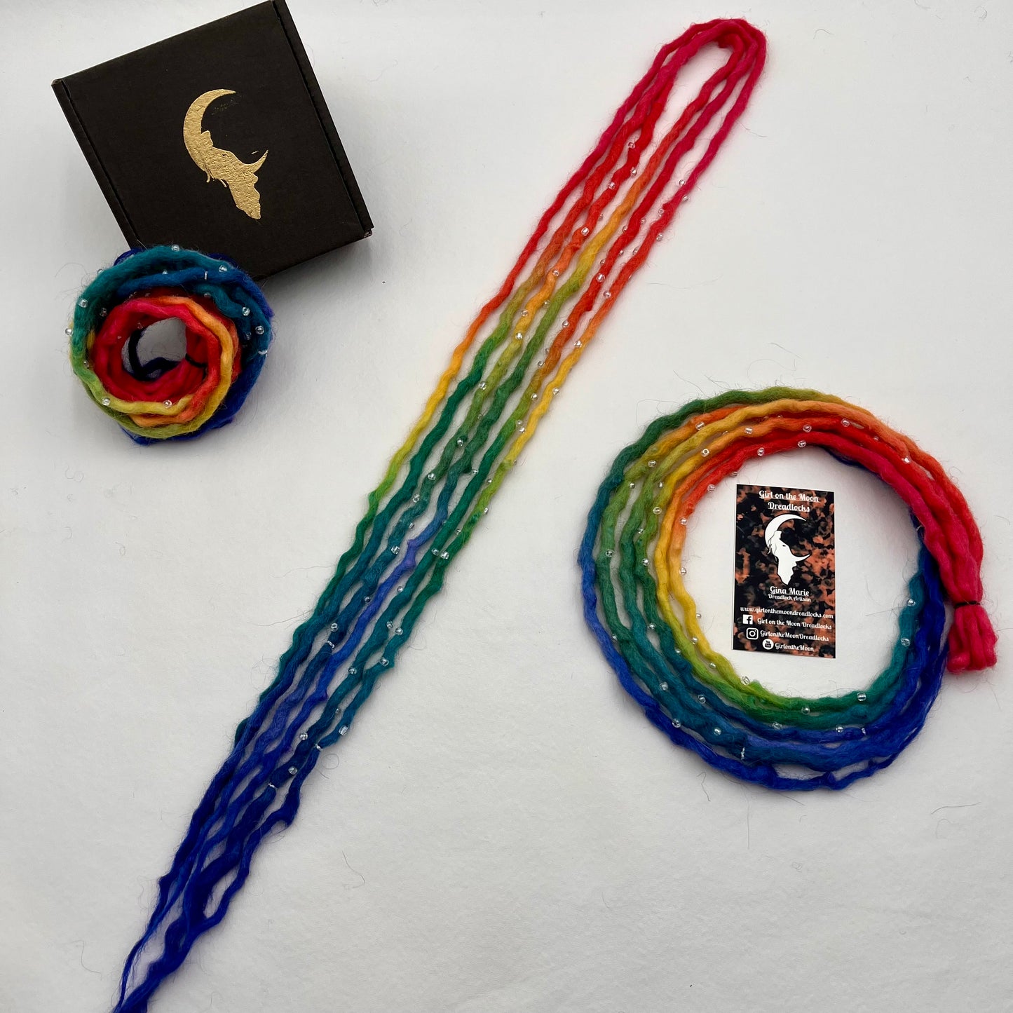 Bubble Locs ~ Vibrant Rainbow (With Blue Ends) - Girl On The Moon Dreadlocks