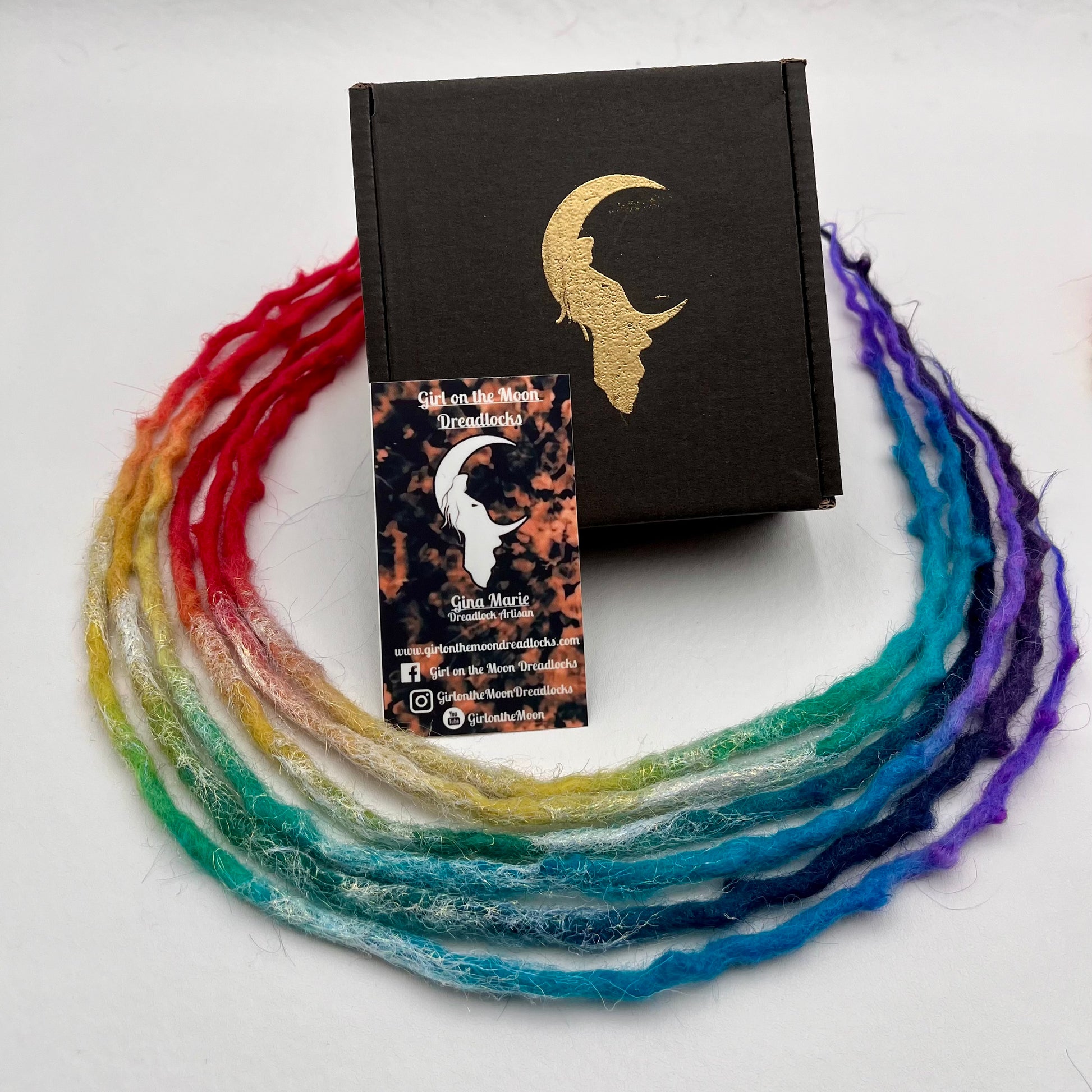 Sparkle Locs - Vibrant Rainbow (with Purple Ends) - Girl On The Moon Dreadlocks