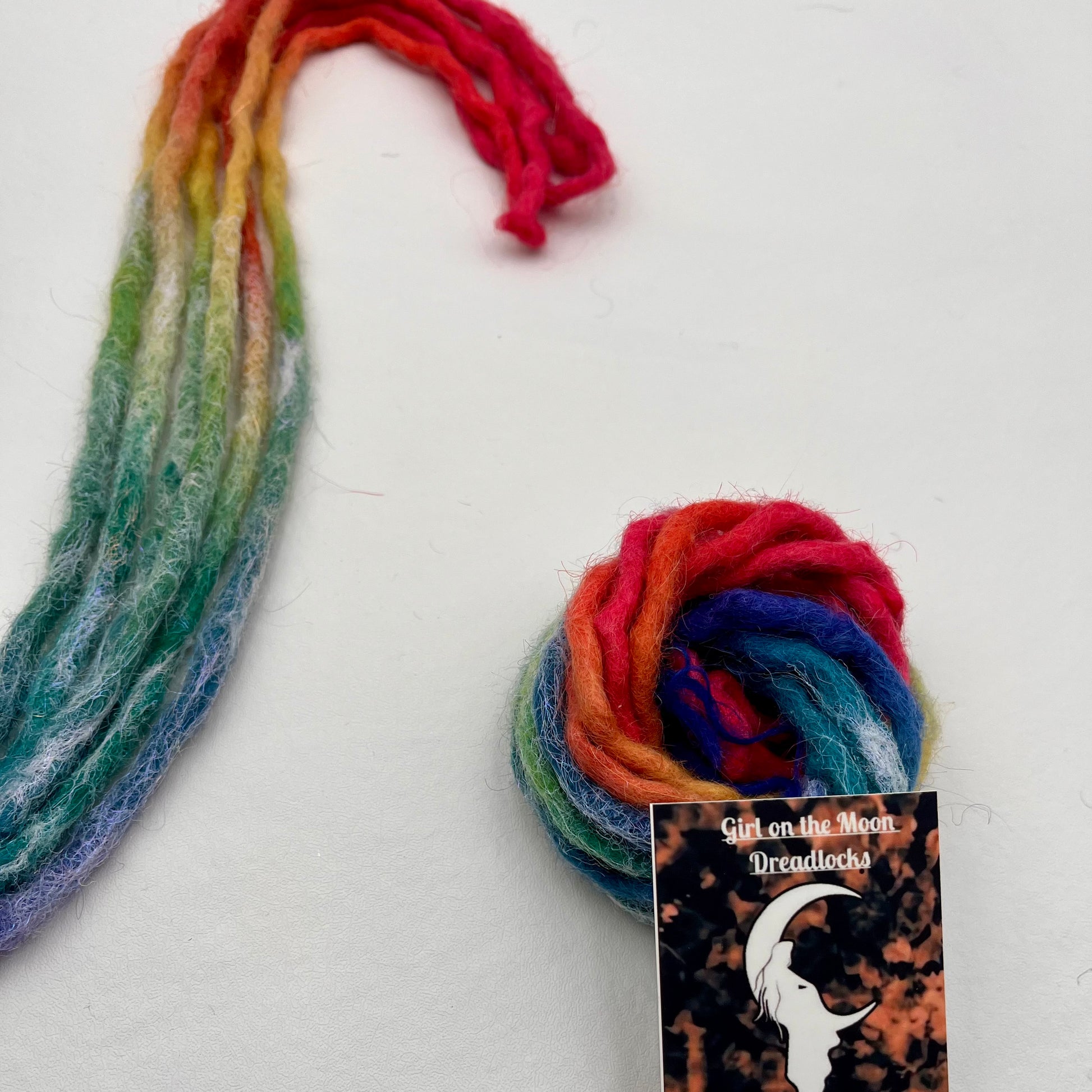 Sparkle Locs - Vibrant Rainbow (with Blue Ends) - Girl On The Moon Dreadlocks