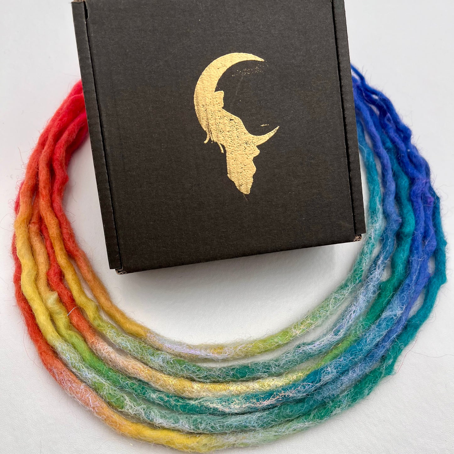 Sparkle Locs - Vibrant Rainbow (with Blue Ends) - Girl On The Moon Dreadlocks