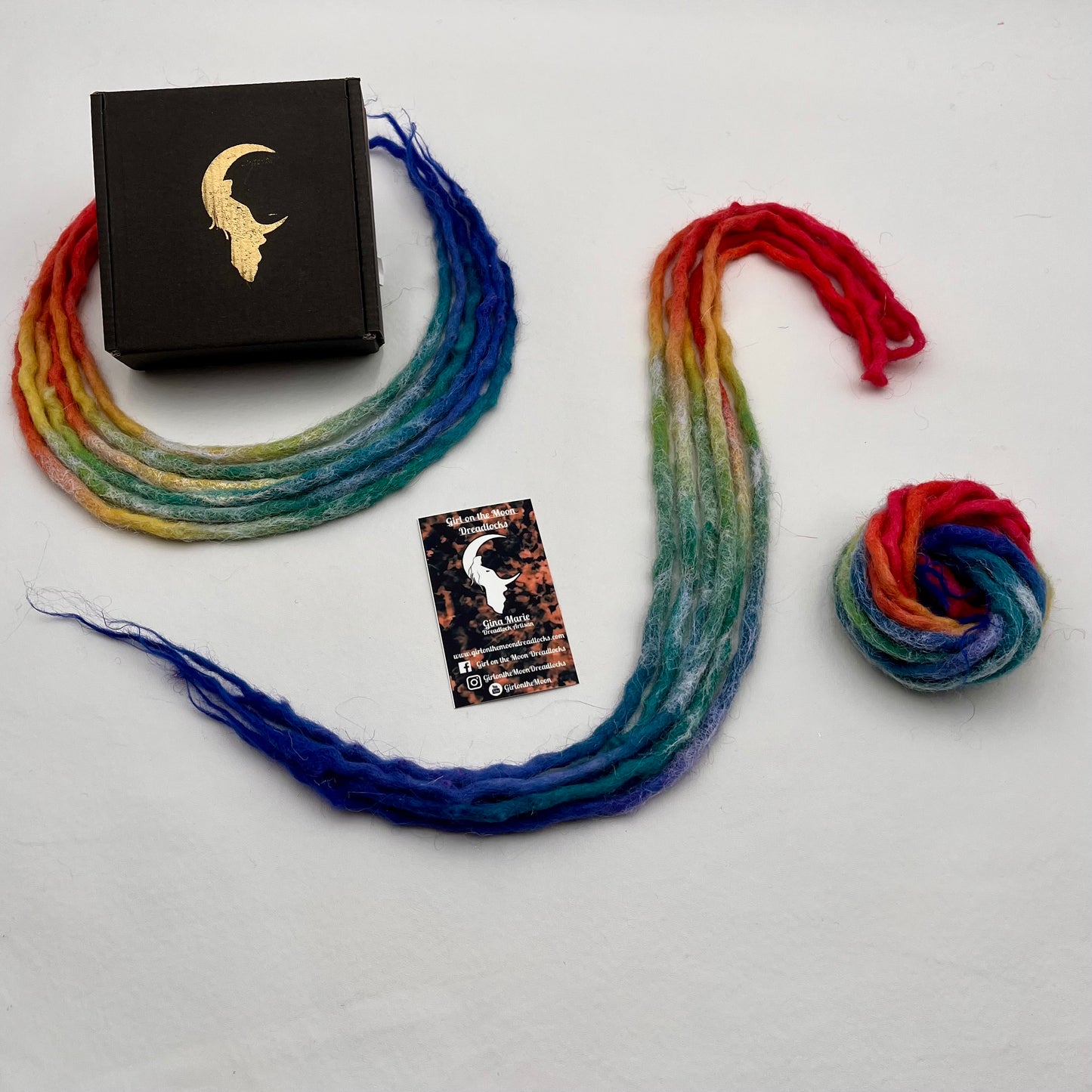 Sparkle Locs - Vibrant Rainbow (with Blue Ends) - Girl On The Moon Dreadlocks